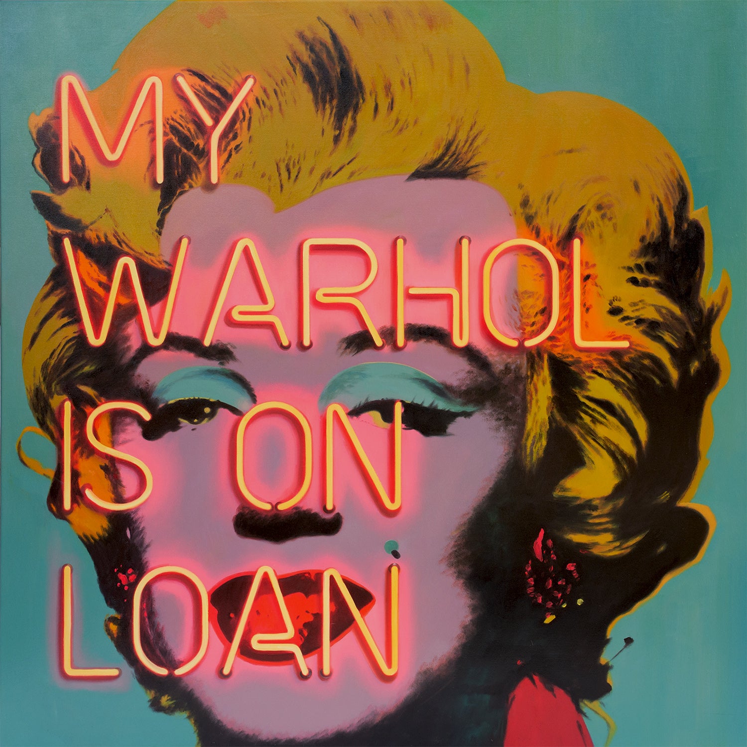 My Warhol is on Loan (Aqua + Neon Red)